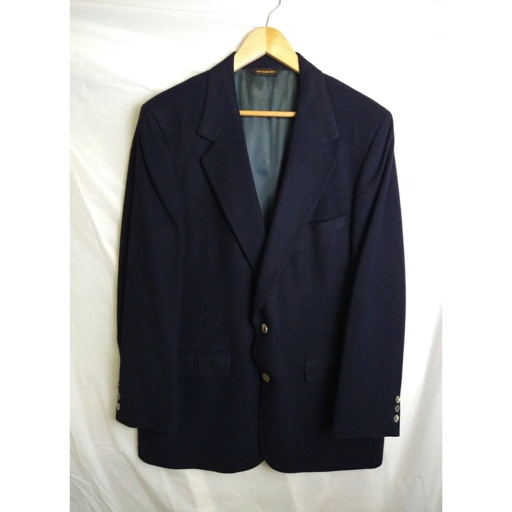 Bill Blass 42R Navy 2 Button 100% CASHMERE Lined Sport Coat Blazer Jacket Mens